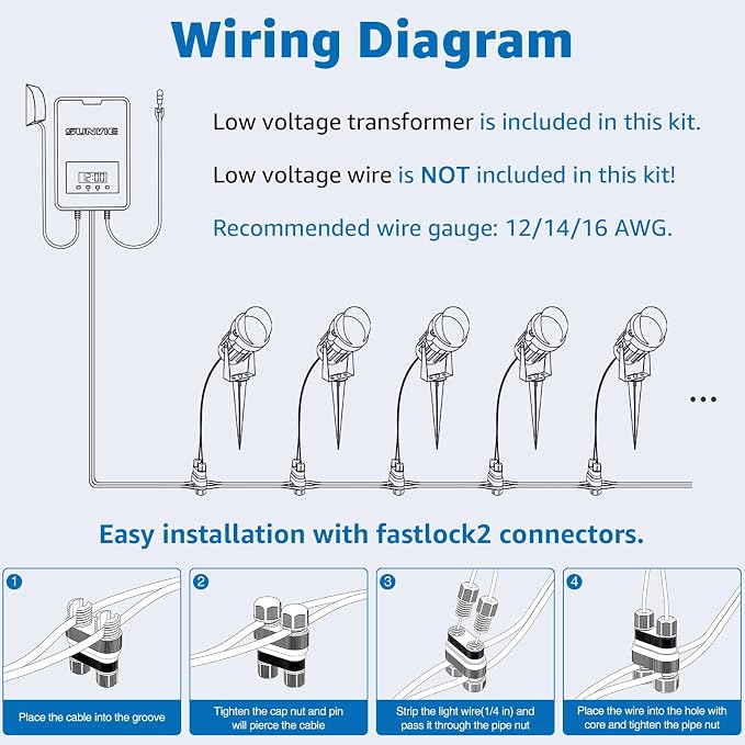 SUNVIE Low Voltage Landscape Lights with 300W Transformer, 12PCS | 12-24V LED Landscape Lighting Kit 3000K Waterproof Aluminum Landscape Spotlights with Connectors for House Yard Tree Garden
