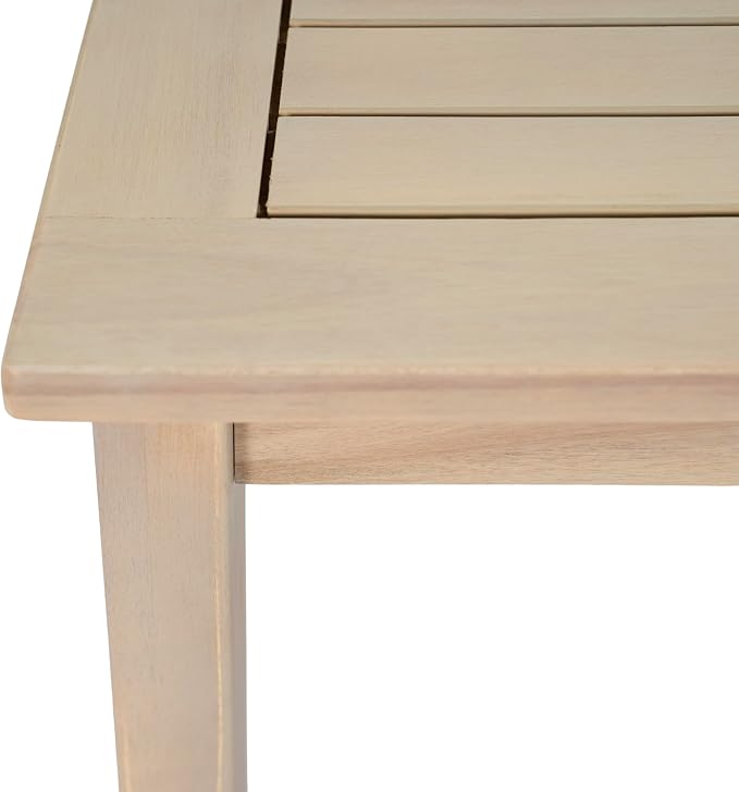 Christopher Knight Home Mason Outdoor Coffee Table for Patio Furniture Set, Weather Resistant Acacia Wood Accent Table With Slatted Dessign, Rustic Square Side Table for Yard Garden Porch, Light White
