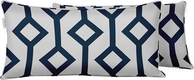 Indoor/Outdoor Polyester Fabric Lumbar Pillow Cover, All-Weather Waterproof Rectangular Cushion Case for Patio Furniture, 12 x 18 Set of 2 - Abstracts-57