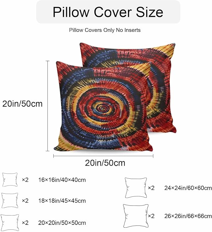 Vandarllin Outdoor Throw Pillows Covers 20x20 inch Set of 2 Waterproof Yellow Black Tie-Dye Art Decorative Zippered Cushion Covers for Patio Furniture, Abstract Boho Tribe Lumbar Pillowcases