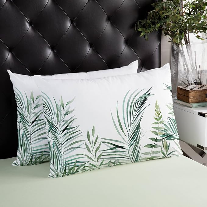 Outdoor Waterproof Throw Pillows Tropical Palm Leaves White Patio Pillows Pack of 1,Decorative Pillow Covers with Insert,Pillow Cushion Case for Garden Couch Sofa Pastoral Green Leaf Plant