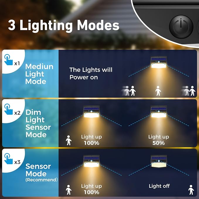 16 Packs Solar Outdoor Lights Motion Sensor Solar Security Light Waterproof with 3 Lighting Modes Solar Powered Wall Lights Outside for Garden Fence Yard, Warm White
