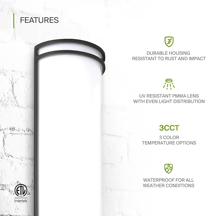 ASD 18 Inch LED Outdoor Sconce Lights - 20W 120-277V 3000K 4000K 5000K Black Exterior Lighting Fixtures, Dimmable Exterior Lights for House, Modern Patio Wall Light Fixture ETL, 2 Pack
