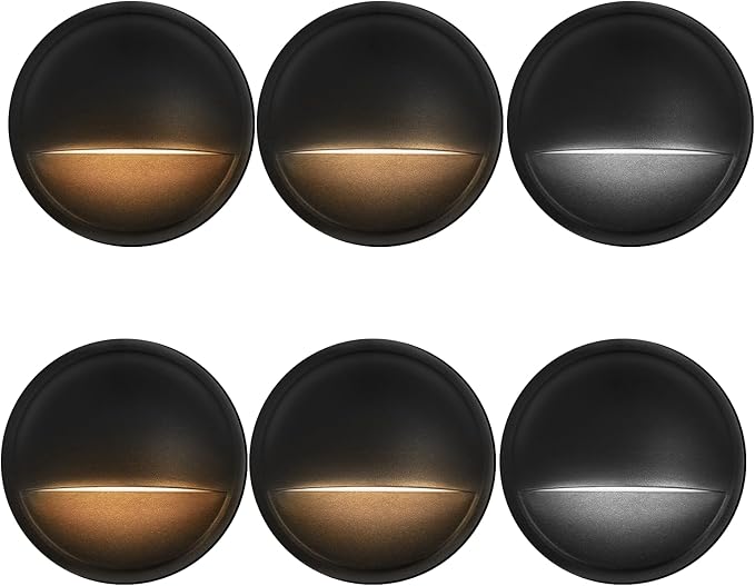 LED Low Voltage Deck Lights Outdoor Waterproof,6-Pack 3CCT Deck Lighting Fixtures Landscape Step,3W,12V-24V AC/DC Die-cast Aluminum Housing Fence Lamp Wired 2700K/3500K/5000K (Black)