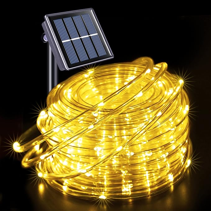 JMEXSUSS 66ft 200 LED Warm White Solar Rope Lights with 8 Modes | Solar Christmas Lights Outdoor Waterproof, Rope Lights for Fence,Gazebo,Yard,Walkway,Path