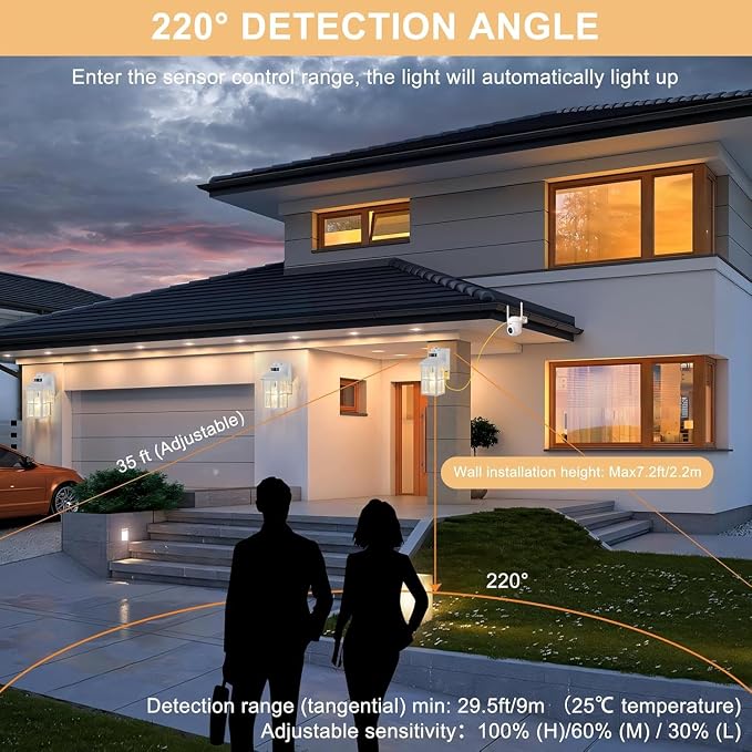 Porch Lights with GFCI Outlet with Remote | Dusk to Dawn Motion Sensor Outdoor Light, Upgraded 4 Lighting Modes Exterior Fixture Outside Lights for House Patio Garage
