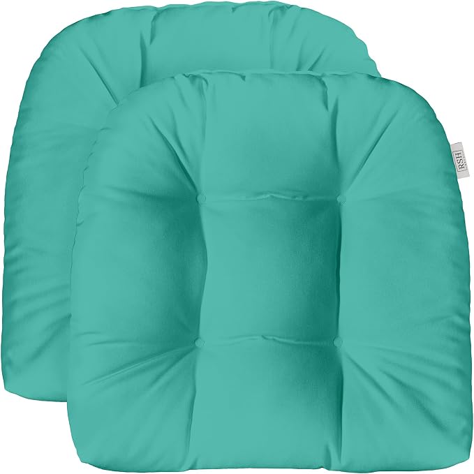 RSH DECOR: Sunbrella Tufted Wicker U-Shape Cushions Set of 2 | 19” x 19” | Water and Fade-Resistant Performance Fabric | Outdoor Seat Cushions for Patio Furniture | Canvas Aruba-Made in USA