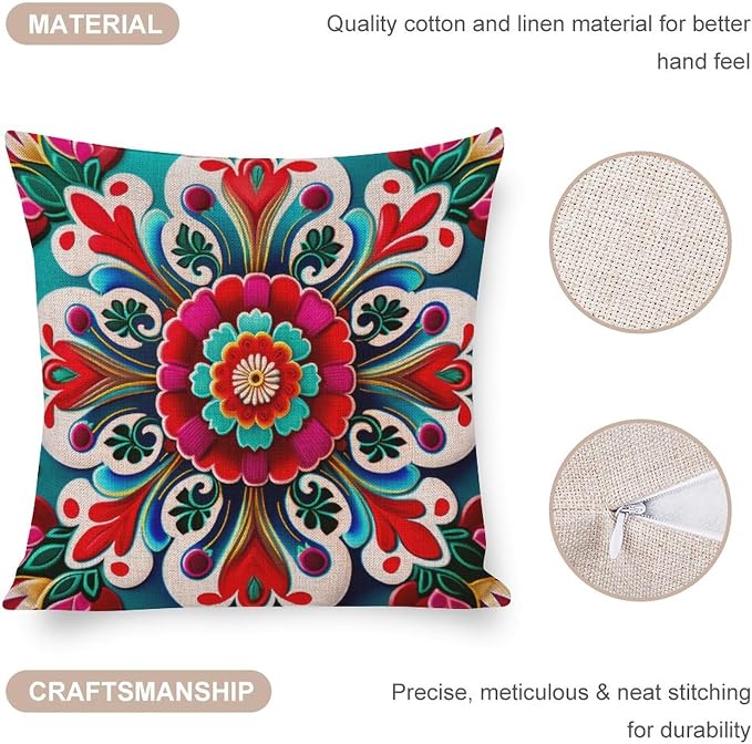Linen Cushion Case Outdoor Home Decoration Modern Floral Blossom Pillowcases Mexican Flowers Sofa Pillow Case Pillows for Couch Sofa Patio Furniture Home Decor 18"x18" Cutton Linen Cushion Cases