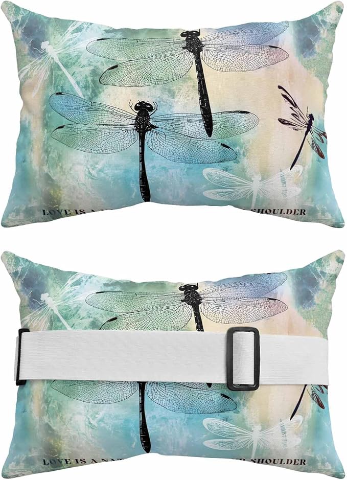 Pack of 2 Outdoor Lumbar Pillow Covers 12x20 Inch, Turquoise Ombre Dragonfly Waterproof Throw Pillow Covers Set, Abstract Modern Art Gradient Indoor&Outdoor Cushion Cases for Patio Porch Beach