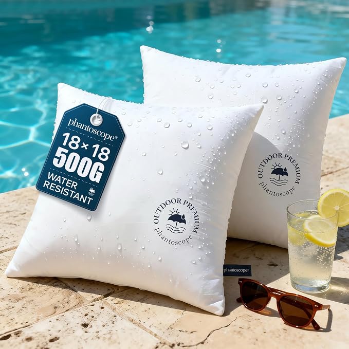 Phantoscope 18x18 Outdoor Pillow Inserts 2 Pack Outdoor Pillows Waterproof | Water Resistant Outdoor Pillows for Patio Porch Furniture Indoor Decorative Throw Pillows Fillers Couch Sham Cushion Stuffer