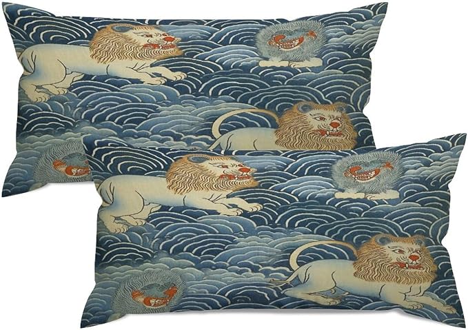 Set of 2 Blue Tibet Tiger Pillow Cases 12x24in Cushion Covers Farmhouse Pillows Covers for Couch Living Room Office Soft Rectangle Accent Pillowcase for Kids