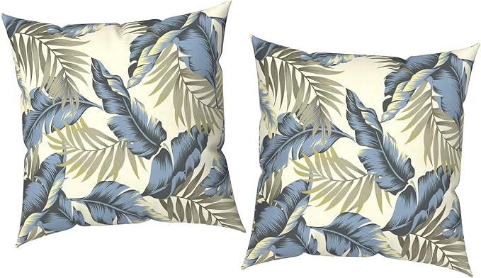 Outdoor Pillow Covers 16x16 Inch Set of 2 Waterproof Decorative Throw Pillow Covers Patio Pillow Cases for Patio Furniture Garden Couch Farmhouse,Lush Palm Blue
