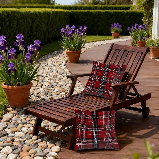 22x22 Inch Outdoor Pillow Covers Set of 2 Waterproof Throw Pillow Covers Decorative Couch Cushion Covers Buffalo Checkered Red Square Pillowcases Protectors for Patio Garden Sofa