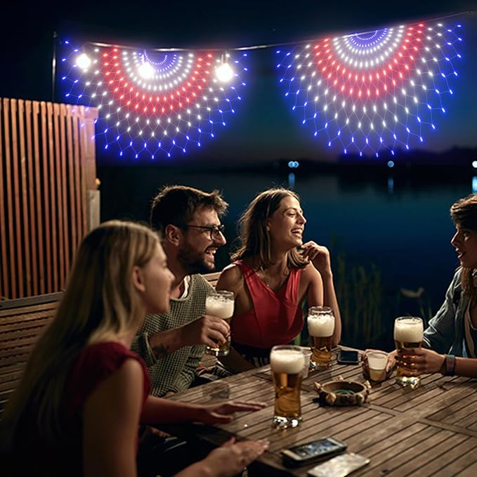 Leisure world 3 Pack 450 LED American Flag Bunting Flags Lights - Super Bright Waterproof USA String Lights for Patriotic Decoration on USA 250 Anniversary, July 4th,Memorial Day,Christmas & Party