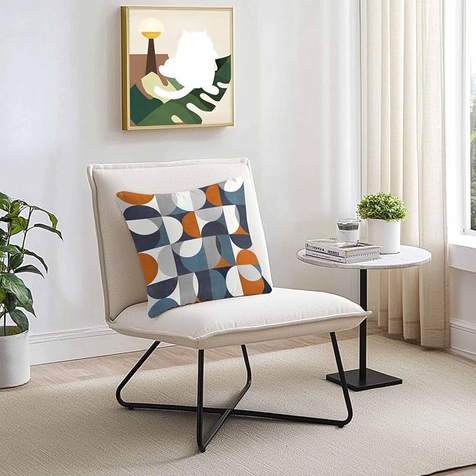Vandarllin Outdoor Throw Pillows Covers 16x16 inch Set of 2 Waterproof Mid Century Geometric Decorative Zippered Cushion Covers for Patio Furniture, Abstract Modern Orange Blue Lumbar Pillowcases