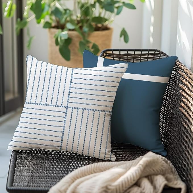 RABUSOFA Outdoor Pillow Covers Waterproof 20x20 Set of 4 Blue Modern Decor | Chevron Zigzag,Not Insert,Waterproof Fabric,Machine Washable,Invisible Zipper,Decoration for Patio Furniture Sunbrella Couch