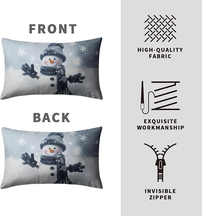 Navy Blue Snowman Lumbar Pillow Covers 12x20 Set of 2 Winter Holiday Rectangle Throw Pillow Covers Snowman Snowflakes Waist Cotton Blend Pillow Case for Christmas Decor Couch Living Room