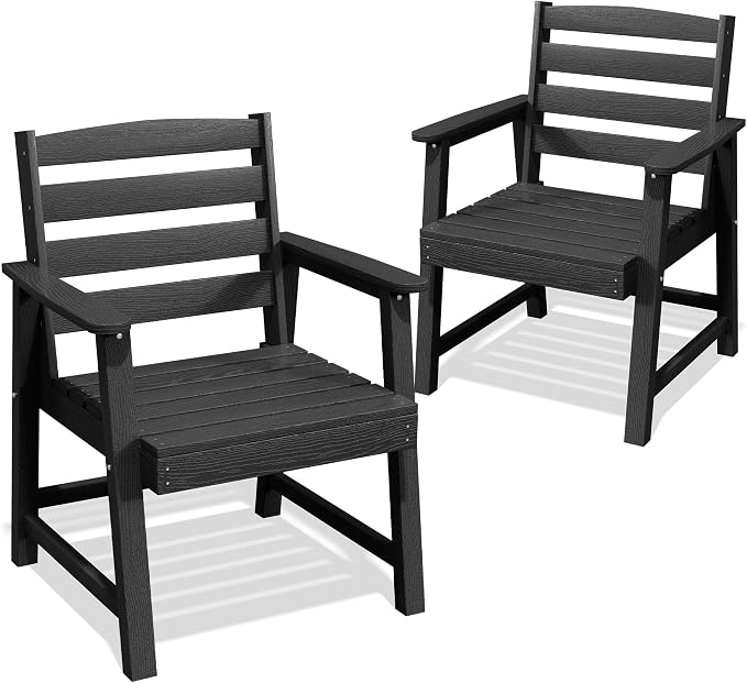 AreShark Patio Dining Chair Set of 2,All Weather HDPE Outdoor Dining Armchairs with Wide Seat and Backrest,Weatherproof Patio Chairs for Garden,Backyard,Deck,Black