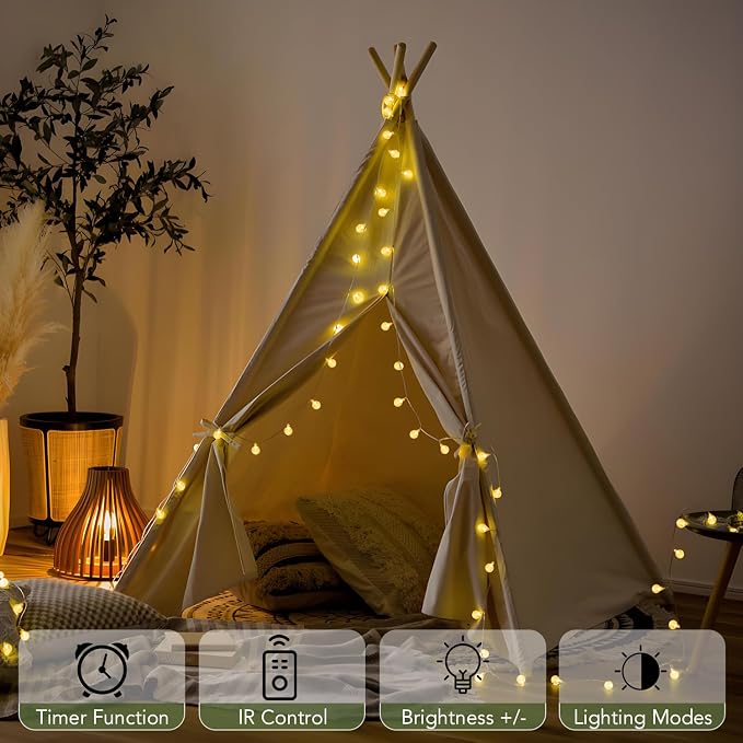 Metaku Globe String Lights Battery Operated Fairy Light 26ft 60LED & Remote | Waterproof Indoor Outdoor Hanging String Lights Decorative Christmas Lights for Home Party Patio Garden Classroom Wedding