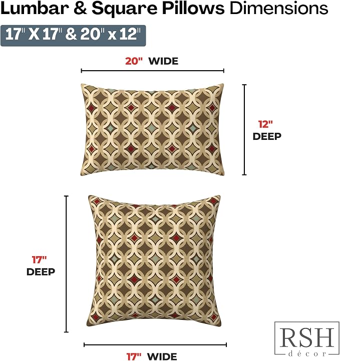 RSH DECOR: Sunbrella Lumbar & Square Pillows Set of 4 | 20" x 12" & 17" x 17" | Water and Fade-Resistant Performance Fabric | Outdoor Throw Pillows for Patio Furniture | Made in USA (Tango Mink)
