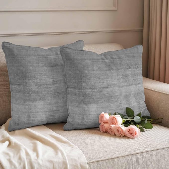 Vandarllin Outdoor Throw Pillows Covers 20x20 inch Set of 2 Waterproof Grey Linen Decorative Zippered Cushion Covers for Patio Furniture, Solid Color Texture Lumbar Pillowcases