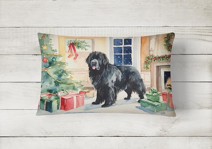 Caroline's Treasures DAC2708PW1216 Newfoundland Cozy Christmas Throw Pillow Machine Washable, Indoor Outdoor Decorative Pillow for Couch, Bed or Patio, 12HX16W