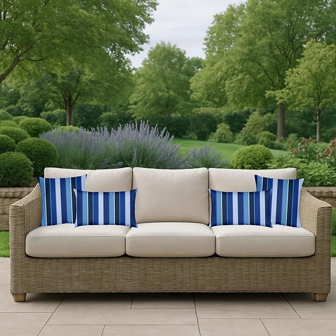 RSH DECOR: Sunbrella Square Throw Pillows Set of 4 | 17" x 17" | Water and Fade-Resistant Performance Fabric | Outdoor Pillow Covers with Down-Alternative Inserts | Milano Cobalt