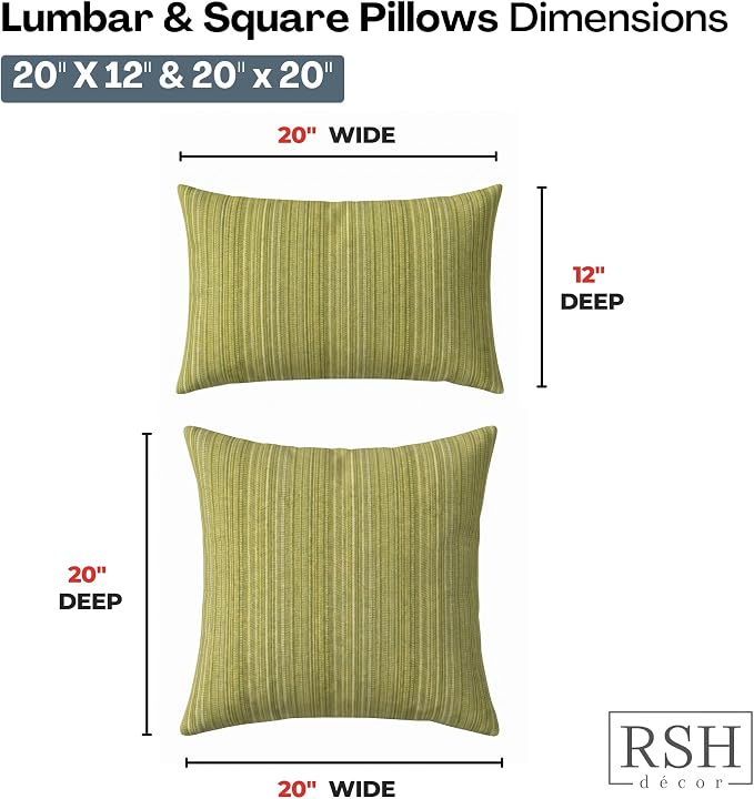 RSH DECOR: Sunbrella Lumbar & Square Pillows Set of 4 | 20" x 12" & 20" x 20" | Water and Fade-Resistant Performance Fabric | Outdoor Throw Pillows for Patio Furniture | Made in USA (Jinga Parakeet)