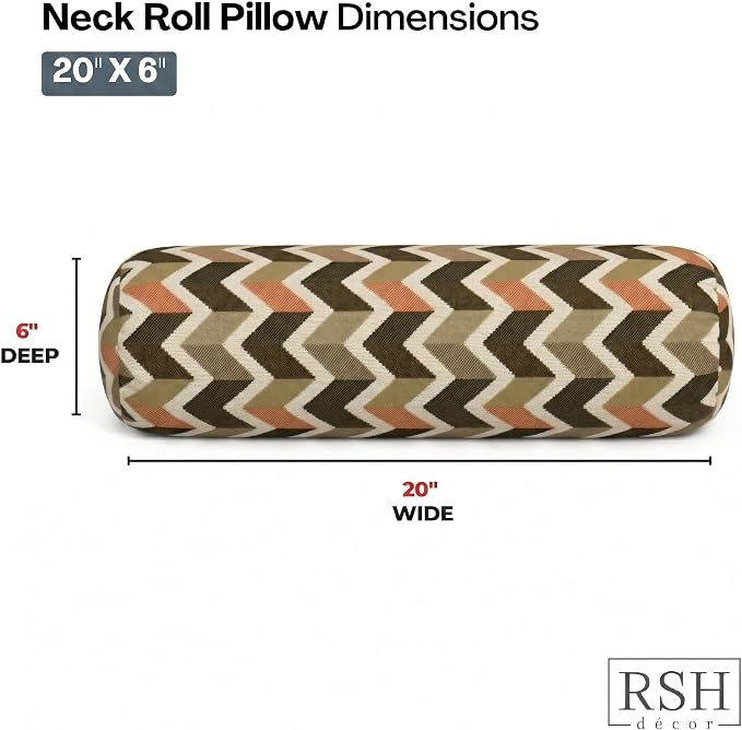 RSH DECOR: Sunbrella Neck Roll Pillows Set of 2 | 20” x 6” | Outdoor Bolster for Patio, Deck, Porch, or Poolside Furniture | Water & Fade-Resistant | Made in USA (Prism Fossil)