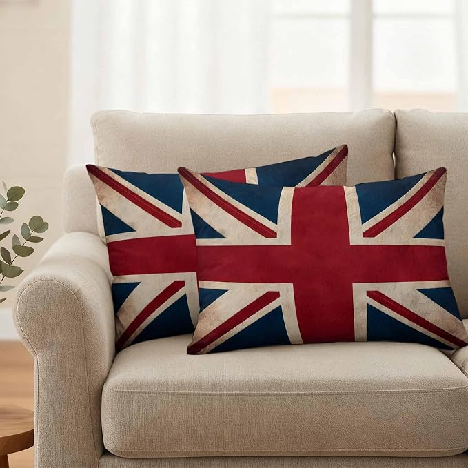 4th of July Outdoor Throw Pillows Covers 20x12 inch Set of 2 Waterproof British Flag Decorative Zippered Cushion Covers for Patio Furniture, Vintage National Flag Independence Day Lumbar Pillowcases