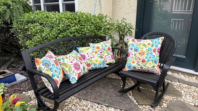 RSH DECOR Lumbar Set of 4, 20" x 12", Outdoor Pillows for Patio Furniture, Outdoor Pillows Waterproof, All-Weather Spun Polyester for Patio Furnitures, Gregoire Fresco, Made in USA