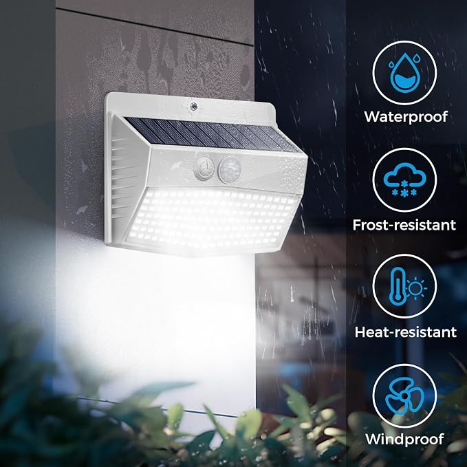 Solar Lights Outdoor Motion Sensor [138 LED/6 Packs] Solar Security Wall Light with 3 Lighting Modes Waterproof Solar Powered Lights for Garden Fence Yard, White