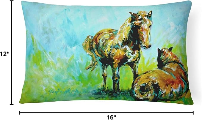 Caroline's Treasures MW1126PW1216 Horse Grazin Canvas Fabric Decorative Pillow Machine Washable, Indoor Outdoor Decorative Pillow for Couch, Bed or Patio, 12HX16W