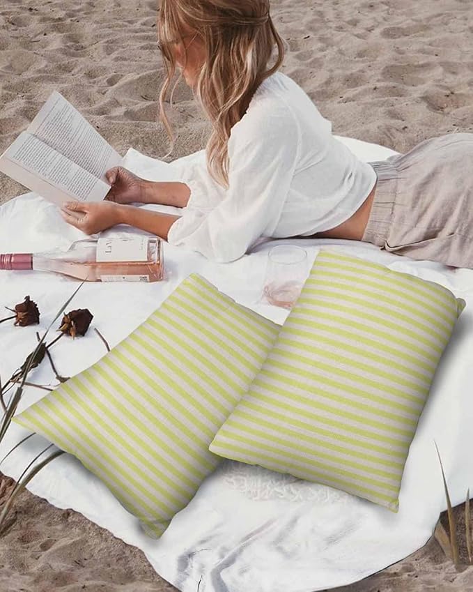 Outdoor Waterproof Throw Pillow Covers Set of 2 Yellow Stripes Lumbar Pillowcases 20x12 Inches Linen Classic Vertical Striped Patio Decorative Pillows Cushion Case Patio Pillows for Couch Bed Garden