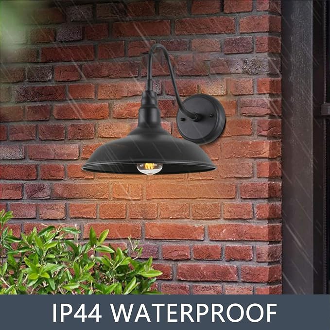 10in Dome Outdoor Barn Light with Wall Mount 2 Pack Black Exterior Gooseneck Lights Farmhouse Style Outdoor Barn Wall Lights Garage Outside Wall Sconce for House, Porch, Patio, Yard