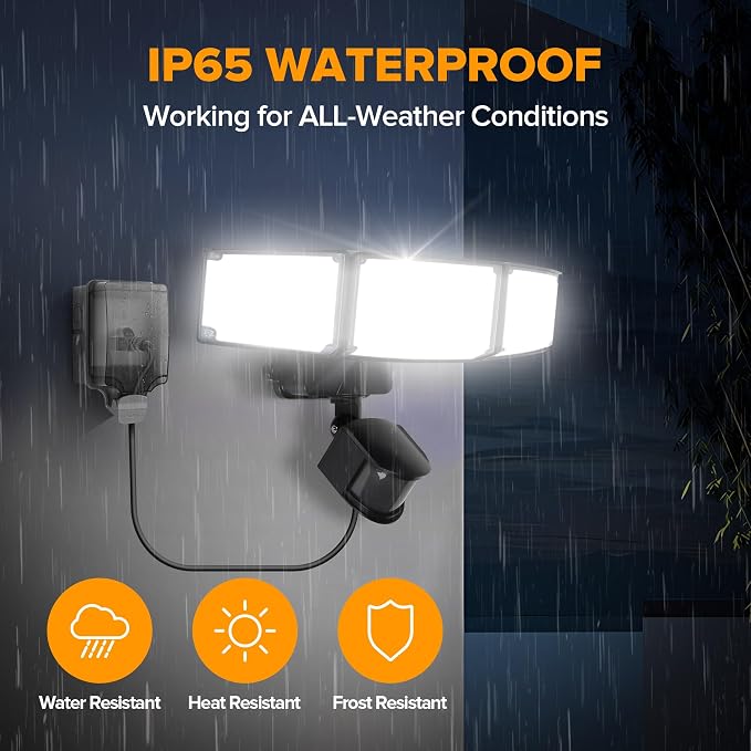LUTEC 2 Pack 50W Motion Sensor Outdoor Lights, 5500 LM Plug in Flood Light Outdoor, Dusk to Dawn, IP65 Waterproof Security Lighting, 5000K Daylight, Adjustable Wall-Mounted for Garage, Yard, Porch