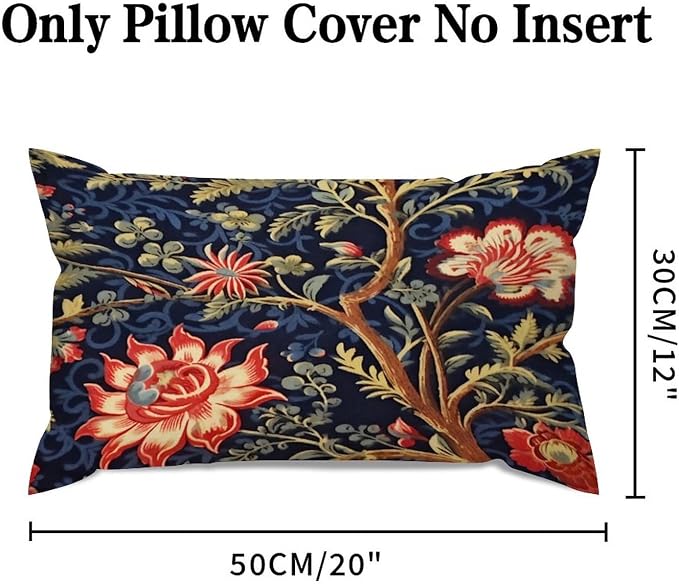 Zipped Pillow Cases for Home Decor Burgundy Gold Navy Blue Floral Botanical Throw Pillow Cover Set of 2 Farmhouse Cushion Cover Cases for Living Room Club Home Decor 12x20in
