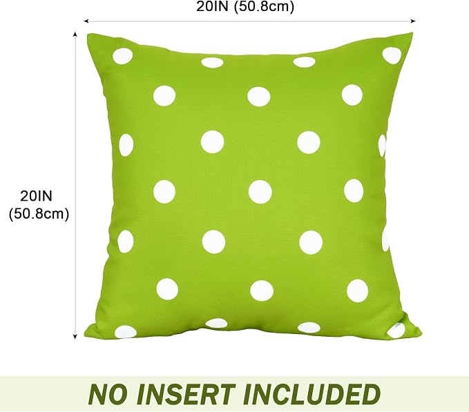 Eternal Beauty 20X20'' Set of 2 Outdoor Decorative Pillow Covers Waterproof Outdoor Pillow Covers for Spring Summer Patio Throw Pillows, 20X20 inches, Green Polka Dot