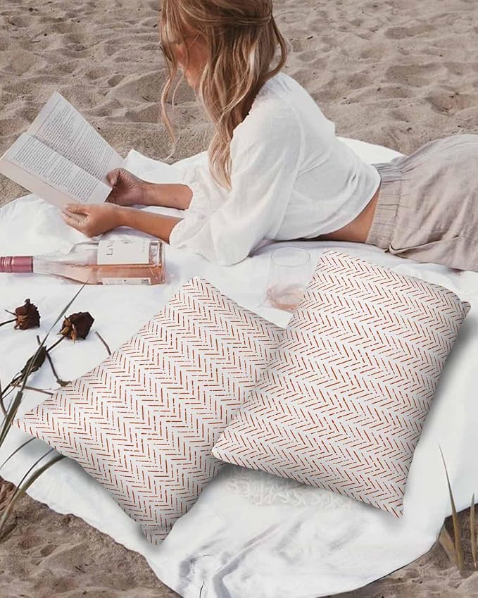 Orange White Striped Outdoor Pillow Covers Waterproof,All Weather Cushion Case Set of 2 Lumbar Pillowcase for Sofa Couch Bed Decor Patio Furniture 20"x12" Modern Geometric Minimalist Stripes