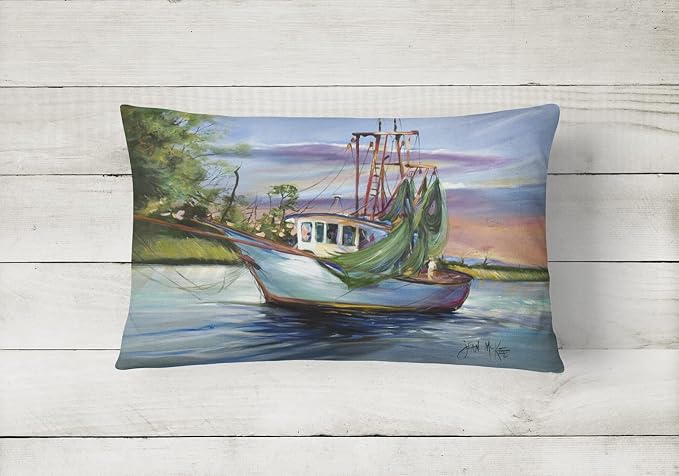 Caroline's Treasures JMK1059PW1216 Jeannie Shrimp Boat Canvas Fabric Decorative Pillow Machine Washable, Indoor Outdoor Decorative Pillow for Couch, Bed or Patio, 12HX16W