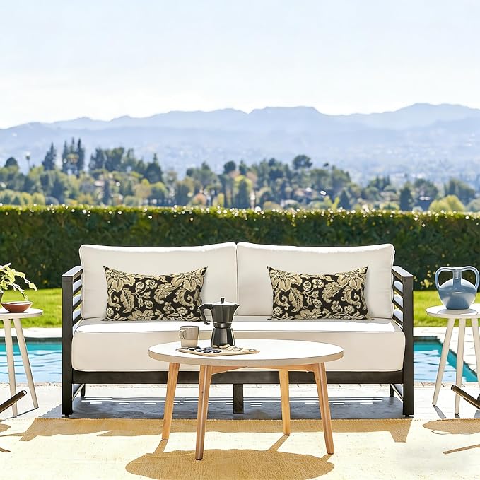 LVTXIII Outdoor Lumbar Pillow Covers Set of 2 Patio Decorative Pillow Cases, Water Repellent Lumbar Cushion Cases for Sofa, Patio Couch Garden Use, 12x20 Inch, Jacobean Black