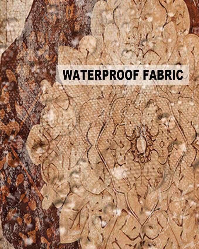 Outdoor Waterproof Pillow Covers Set of 2, Meddle Century Vintage Carpet Mural Pattern Brown Patio Throw Pillow Covers, Decorative Cushion Case for Couch Sofa Furniture Garden, 16x16 Inch