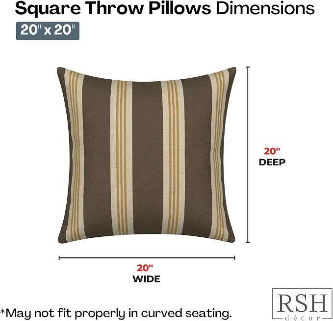 RSH DECOR: Outdura Square Throw Pillows Set of 4 | 20" x 20" | Water and Fade-Resistant Performance Fabric | Outdoor Pillow Covers with Down-Alternative Inserts | Made in USA (Tory Alloy)