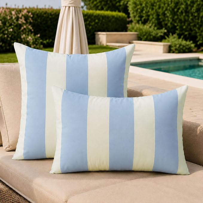 Allorry Lumbar Pillow Cover 12x20 Sky Blue Striped Decoration Throw Pillow Covers for Spring Summer Outdoor Waterproof Garden Patio Furniture Sofa Bed Home Decor JB016-D12