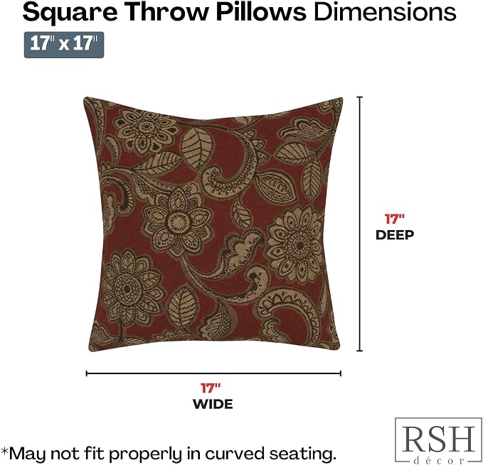 RSH DECOR: Outdura Square Throw Pillows Set of 2 | 17" x 17" | Water and Fade-Resistant Performance Fabric | Outdoor Pillow Covers with Down-Alternative Inserts | Made in USA (Veranda Crimson)