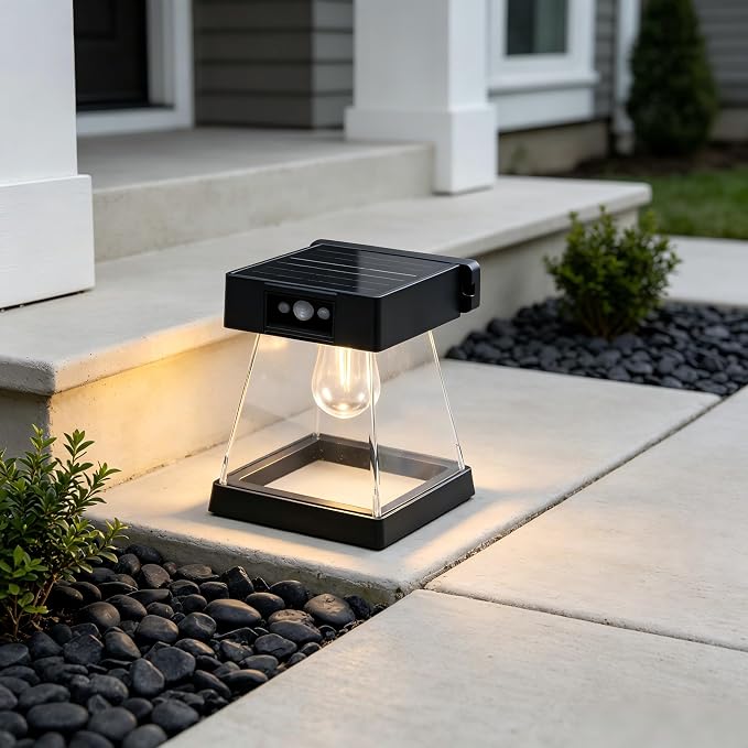 Outdoor Solar Motion Sensor Light, IP65 Waterproof Wall Lights with Remote | Dusk to Dawn Hanging Porch Lights with 3 Lighting Modes & Indicator, Colorful LED Solar Fence Lights for Home Garden Door