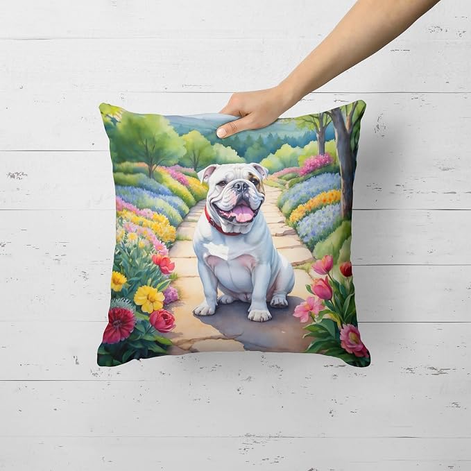Caroline's Treasures English Bulldog Spring Path Throw Pillow Machine Washable, Indoor Outdoor Decorative Pillow for Couch, Bed or Patio, 18Hx18W