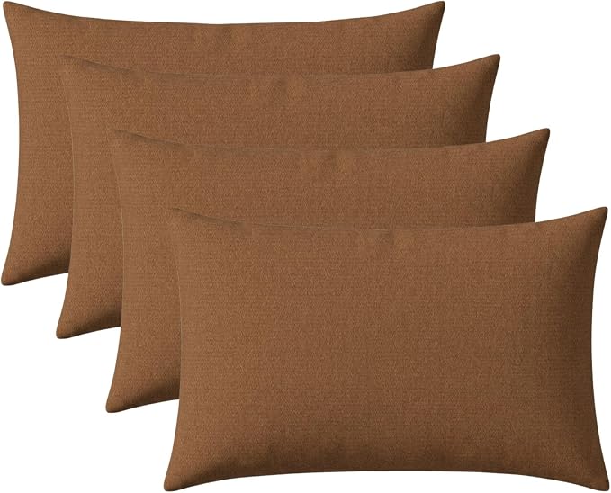 RSH DECOR: Outdura Lumbar Throw Pillows Set of 4 | 20" x 12" | Water and Fade-Resistant Performance Fabric | Outdoor Pillow Covers with Down-Alternative Inserts | Made in USA (Canvas Sepia)