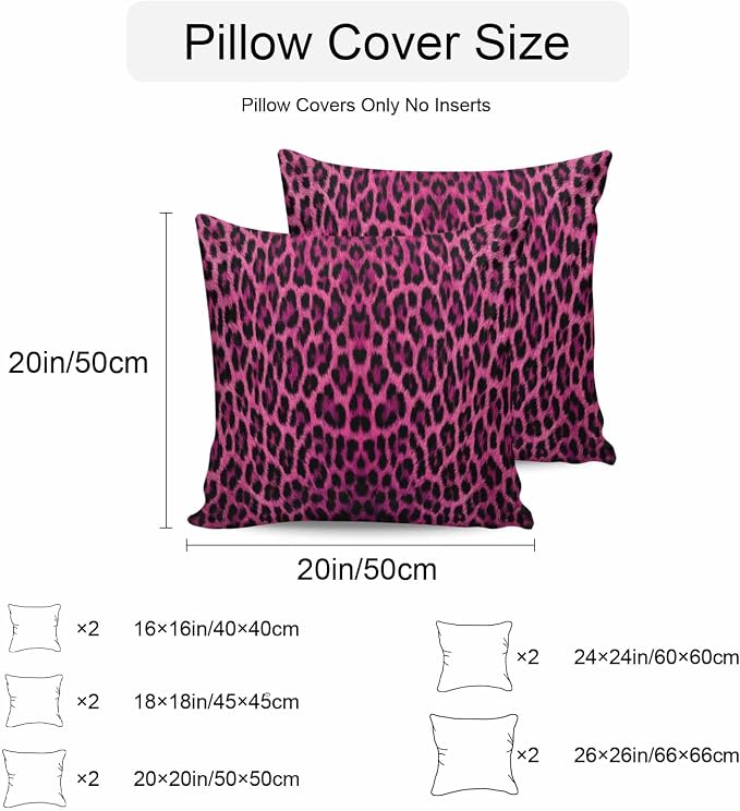 Vandarllin Outdoor Throw Pillows Covers 26x26 inch Set of 2 Waterproof Pink Leopard Print Decorative Zippered Cushion Covers for Patio Furniture, Retro Animal Fur Pattern Lumbar Pillowcases