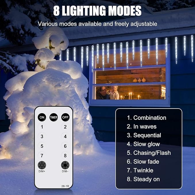 Brightown Icicle Lights Outdoor, 2 Pack Total 40ft 40 Tubes 200 LED Ice Shape String Lights, Connectable Hanging Christmas Decoration Lights for Tree Patio Roof Holiday Decor, Blue and White
